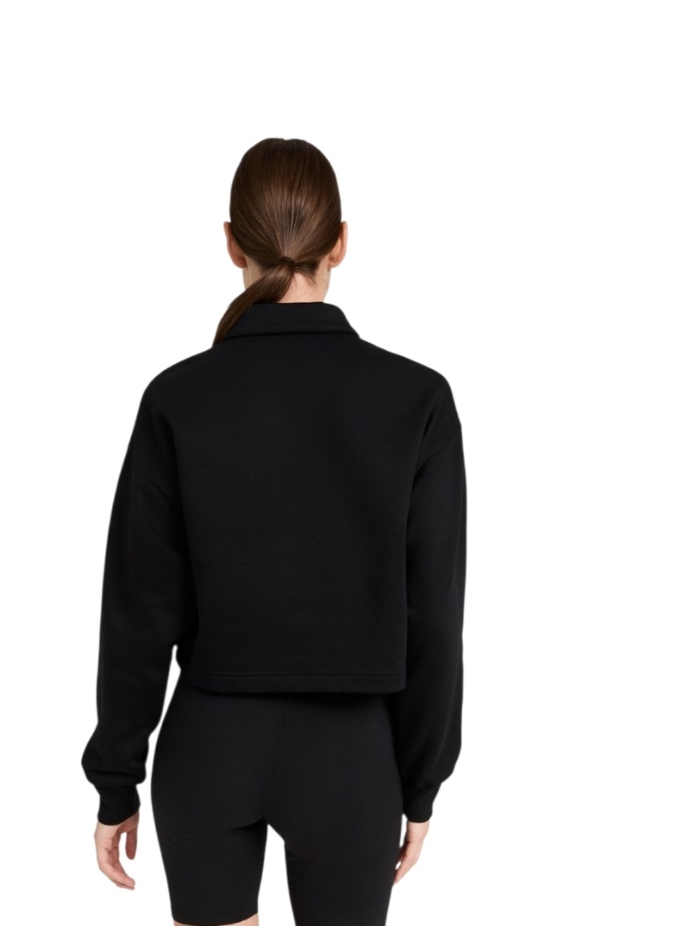 ALO Yoga Black Cropped Henley Polo Sweatshirt Pullover Size M - Picture 3 of 9